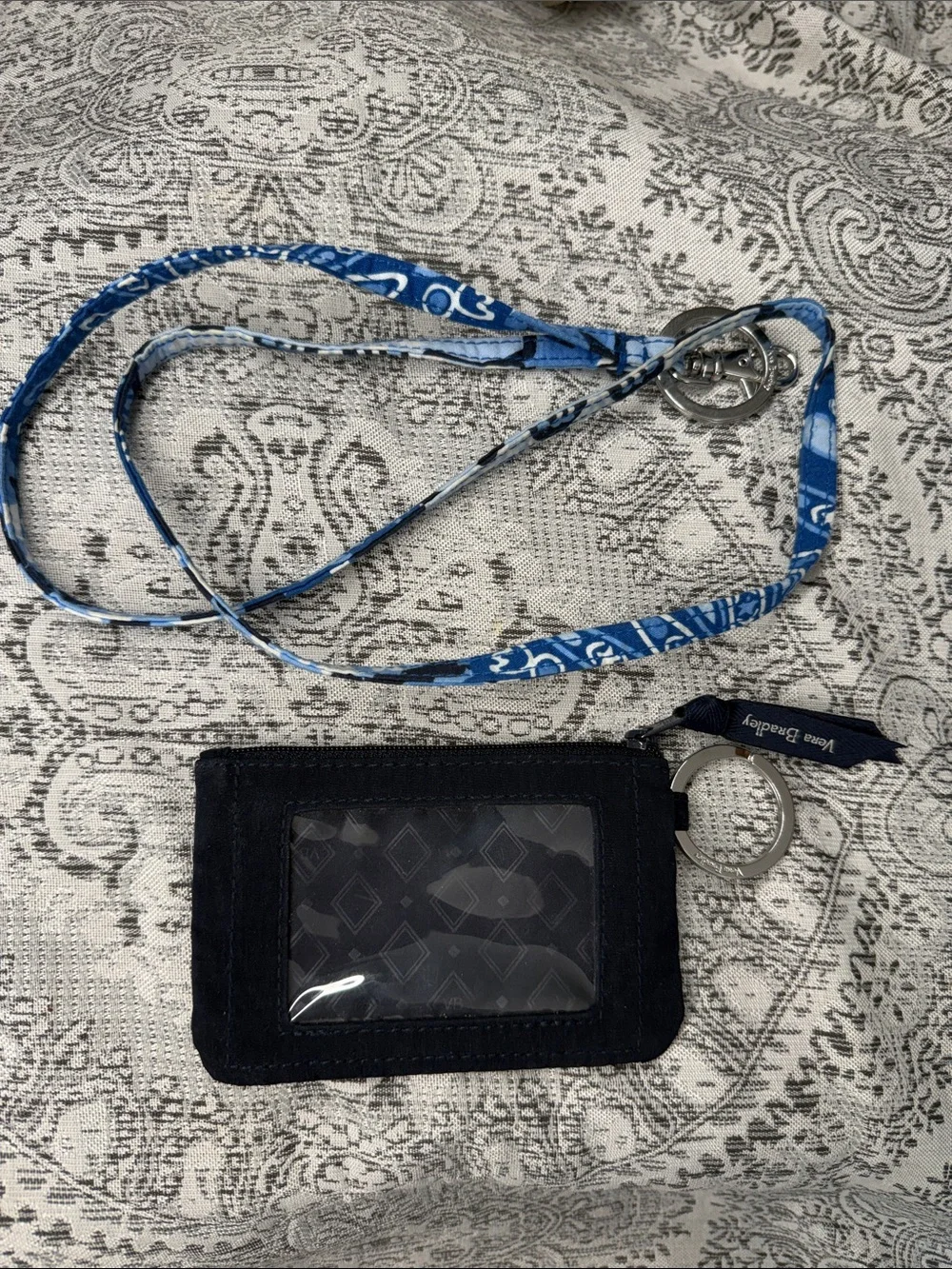 Vera Bradley Blue Patterned Lanyard with Navy ID Card Holder